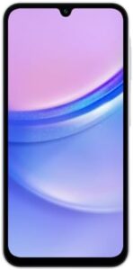 Samsung Galaxy A15 (SM-155M/DSN) in Light Blue, showing dual SIM and unlocked GSM features.