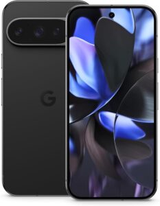 Google Pixel 9 Pro smartphone with Gemini processor and triple rear camera system, Obsidian color