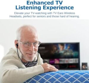 TV Ears Digital Wireless Headset System for seniors and hearing impaired, featuring personalized volume control and infrared technology.