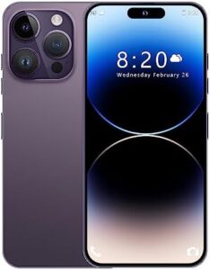 5G Unlocked Smart 6GB+256GB Android 13 6.8" FHD Unlocked Cell (Purple) on display