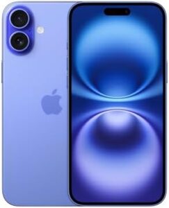Apple iPhone 16 Plus, Ultramarine, 128GB, Renewed, front and back view  