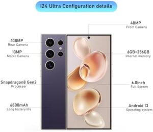 I24 Ultra Unlocked Smartphone with 6.8" HD Screen, 6800mAh Battery, and 48MP+108MP Dual Camera  