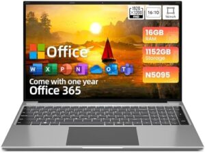 Jumper Laptop Computer 16 Inch with Office 365, 16GB RAM, 1152GB Storage, and FHD IPS Display 