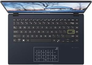 ASUS 14" FHD Laptop in black with 4-core Intel Pentium processor and Microsoft Office Suite