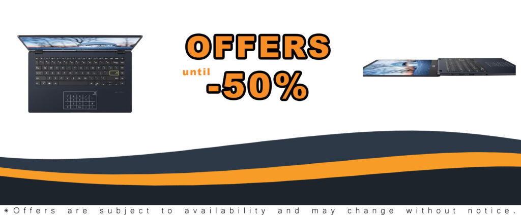 ASUS 14" FHD Laptop in black with 4-core Intel Pentium processor and Microsoft Office Suite