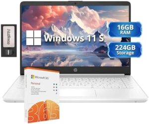HP Stream 14" HD Lightweight Laptop with Intel Celeron N4120, 16GB RAM, and 224GB storage