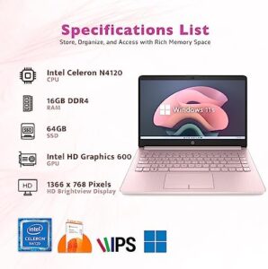 HP Premium Stream 14" HD BrightView Laptop in Pink with 16GB RAM and UHD Graphics