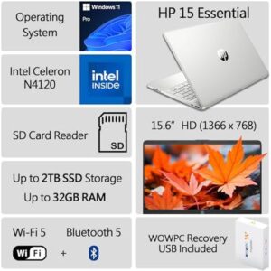 HP New Essential Laptop with 16GB RAM, 1TB SSD, and Intel Celeron N4120 – Perfect for Entertainment & Work  