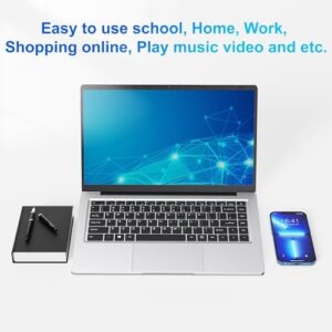 Sleek 14.1-inch laptop with Dual-Core Celeron N4000, 6GB RAM, 128GB SSD, and fanless design for silent operation.  