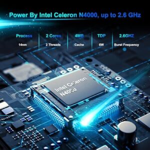 Sleek 14.1-inch laptop with Dual-Core Celeron N4000, 6GB RAM, 128GB SSD, and fanless design for silent operation.  
