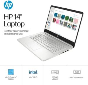 HP 14" Ultra Light Laptop for Students with Quad-Core Intel N4120 Processor, 8GB RAM, and 256GB Storage