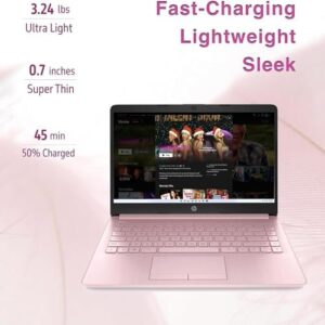 HP New 14" HD Ultra Light Thin Laptop with Intel Celeron Processor, 8GB RAM, and 192GB Storage in Pink