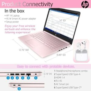 HP Ultralight 14 inch Laptop with Intel 4-Core Processor, 16GB RAM, and Pink Design