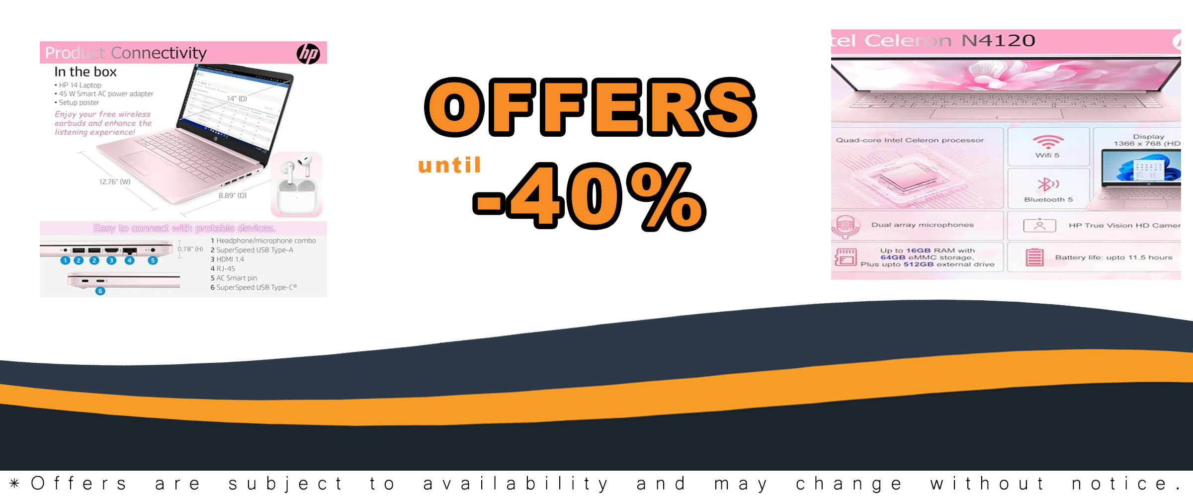 HP Ultralight 14 inch Laptop with Intel 4-Core Processor, 16GB RAM, and Pink Design