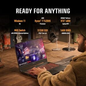 ASUS TUF Gaming A15 Laptop, 15.6” FHD Display, GeForce RTX 4050, and AMD Ryzen 7 Processor
